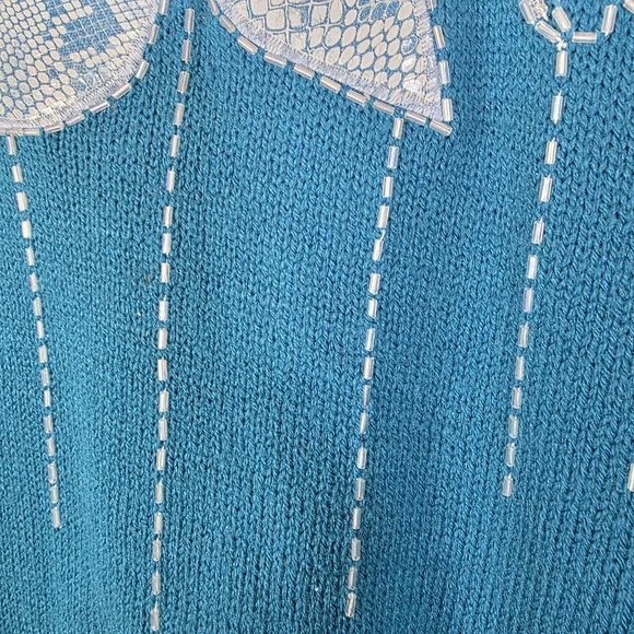 VTG 80s Regency Collection for Joyce Teal Floral Applique Sweater XL - Picture 4 of 10